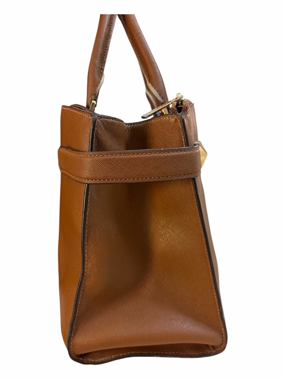 Michael Kors Karla East West Saffiano Leather Satchel Crossbody Luggage Brown - Picture 4 of 10
